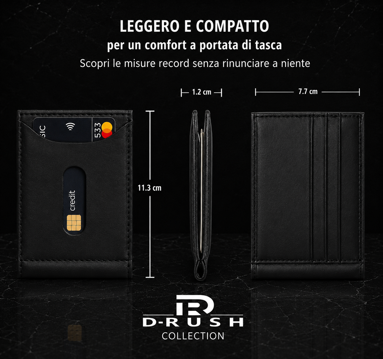 D-RUSH – Portafoglio Uomo Slim in Ecopelle Premium con Clip e Chiusura Magnetica